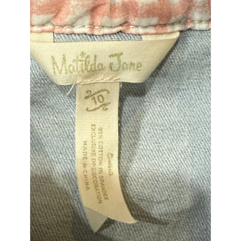 Matilda Jane Girls Genius Denim Vest Size 10 Gingham Ruffle Bow Detail - Picture 4 of 7